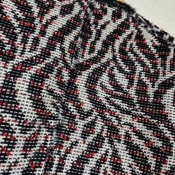 Zara Tweed‎ Blazer Metallic Wool Zebra Print Raw Hem Red Medium - Picture 10 of 13